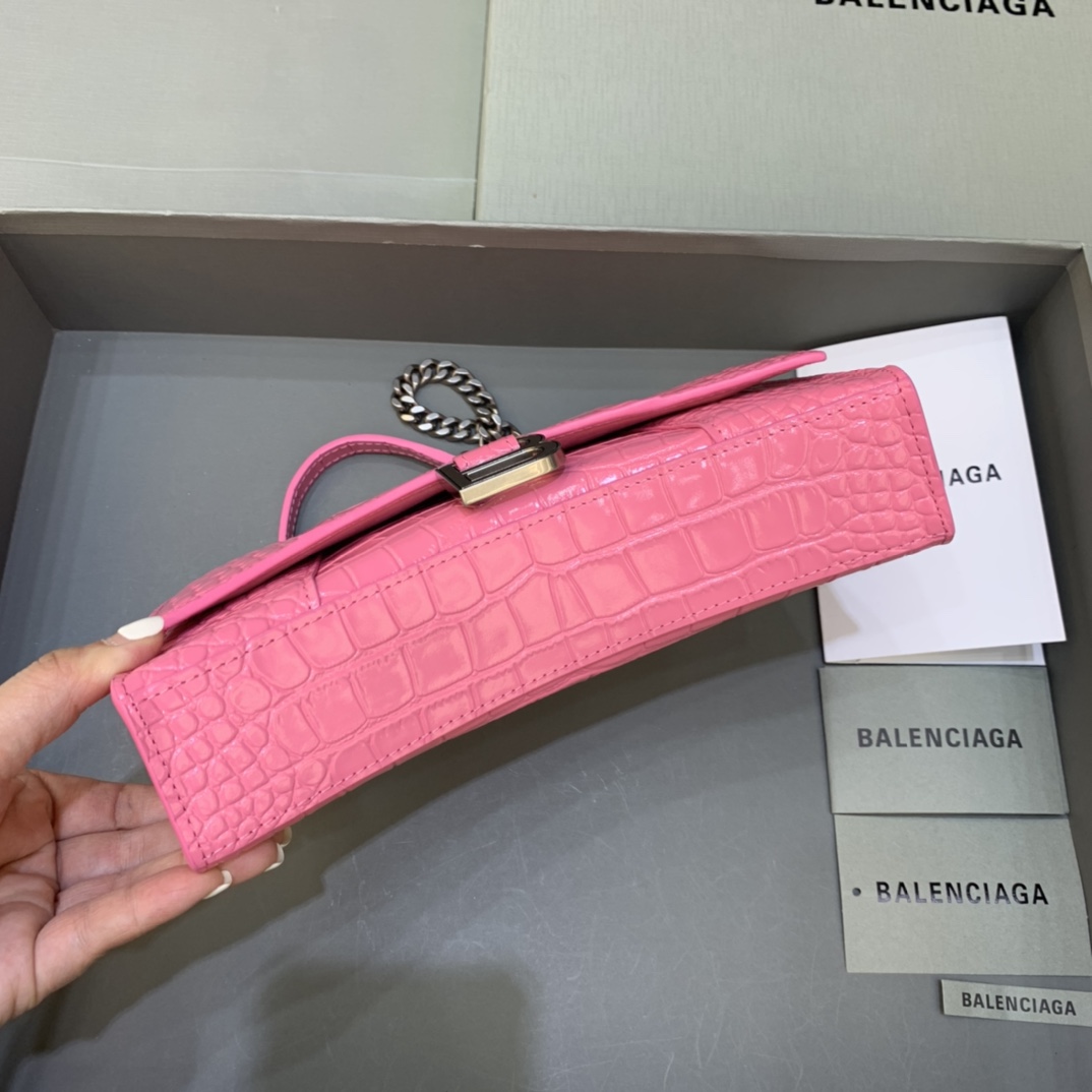 Balenciaga Big Hourglass Wallet With Chain Crocodile Embossed Shoulder Bag Pink